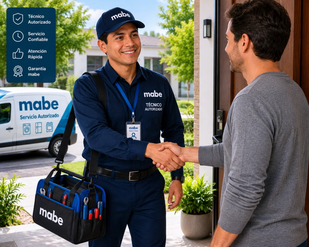 Técnico autorizado Mabe saludando a un cliente en la puerta de su casa en Costa Rica